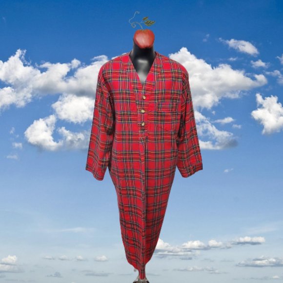 Vintage Red Stewart Plaid Flannel Nightshirt